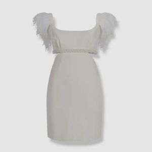 Likely Women's White Ostrich Feather Pearl Cutout Taliah Mini Dress Size 2
